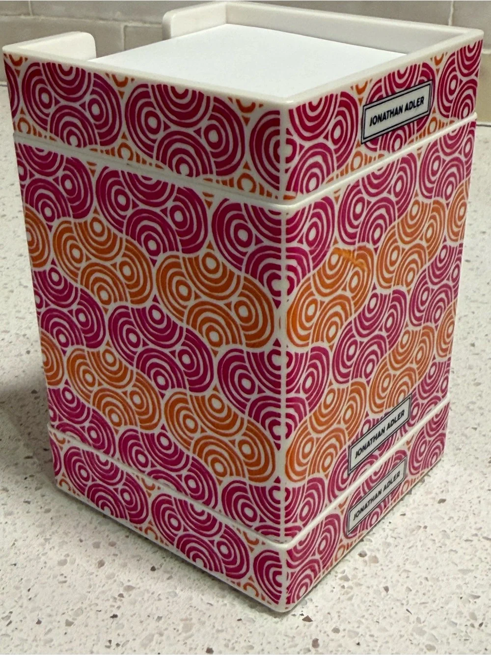 Jonathan Adler Vibrant Pink, Orange and Ivory 3 pc Desk Set/ Pen Cup